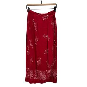 VTG Coldwater Creek Red Paisley Print Wrap Midi Maxi Skirt Size PS Boho Indie